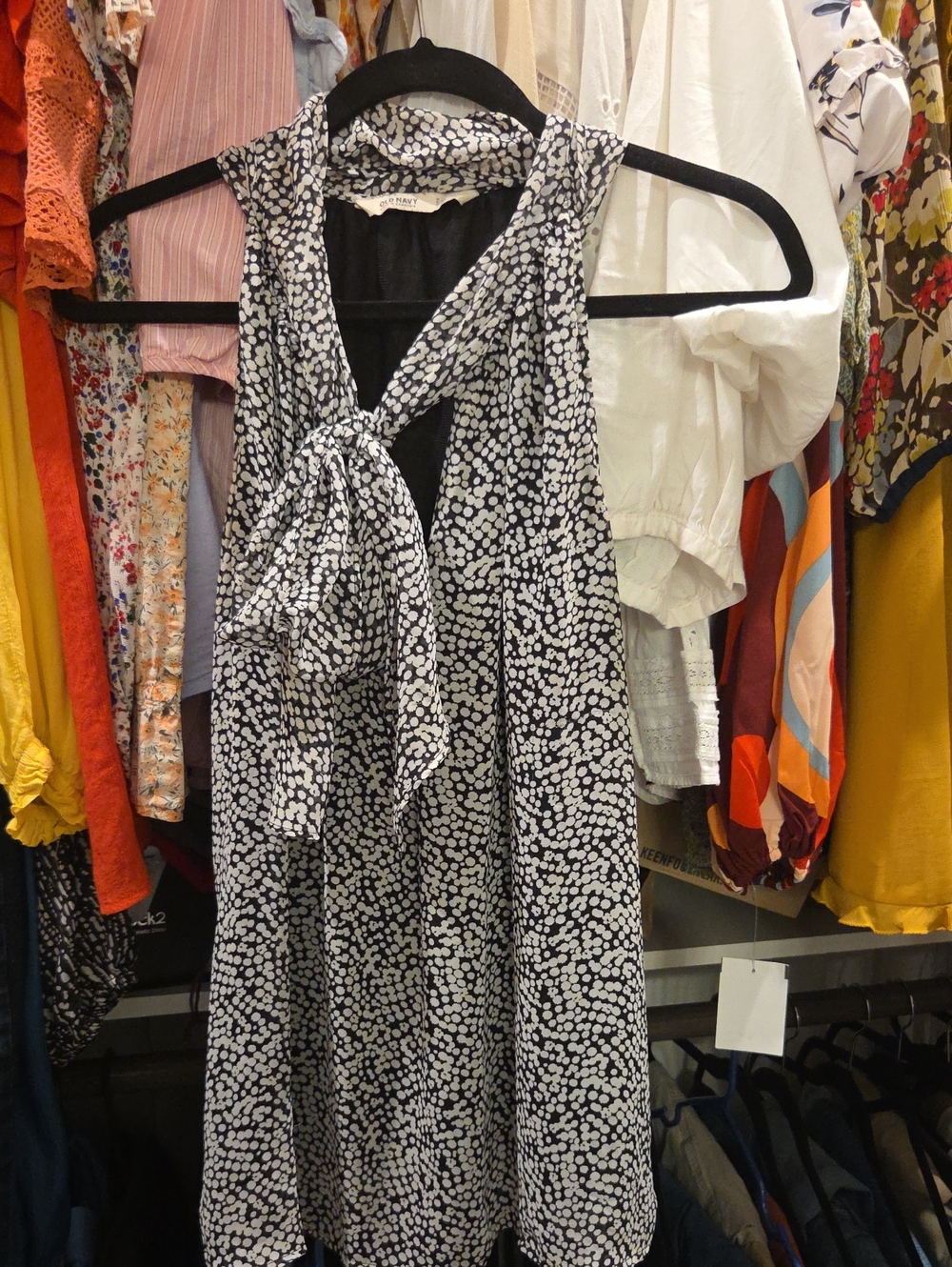 Old Navy Cold-Shoulder Black and White Tie-Front Blouse